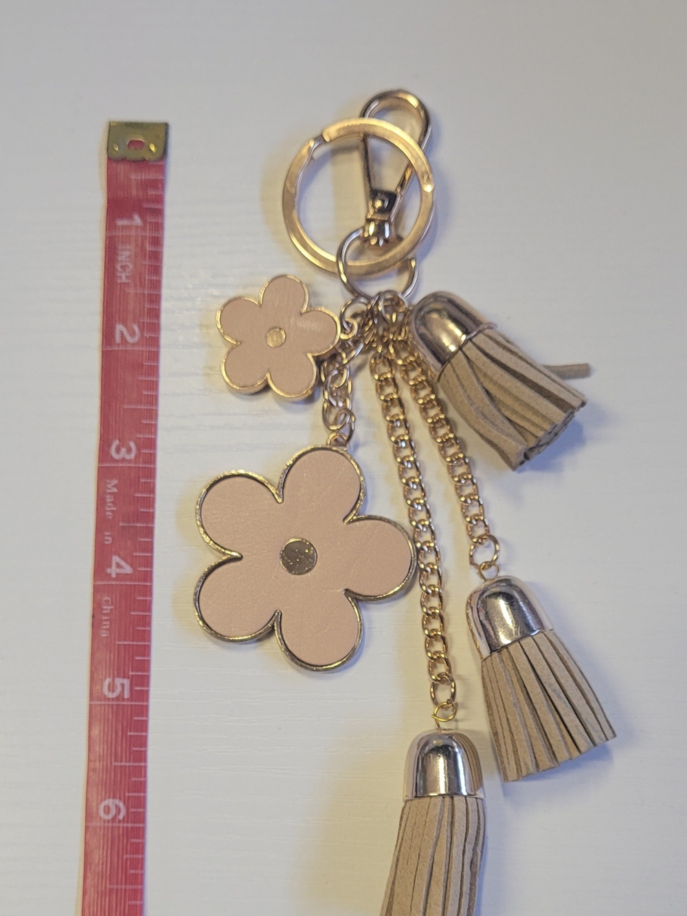 Cream Floral Tassel Keychain Bag Charm